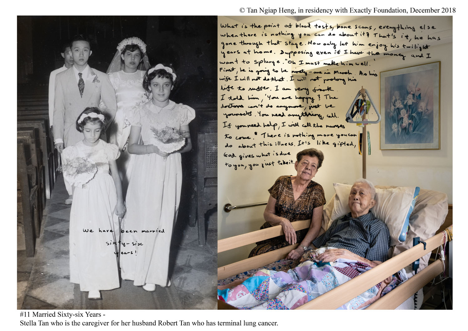 <p>Married Sixty-six years – Stella Tan who is the caregiver for her husband Robert Tan who has terminal lung cancer.</p>
